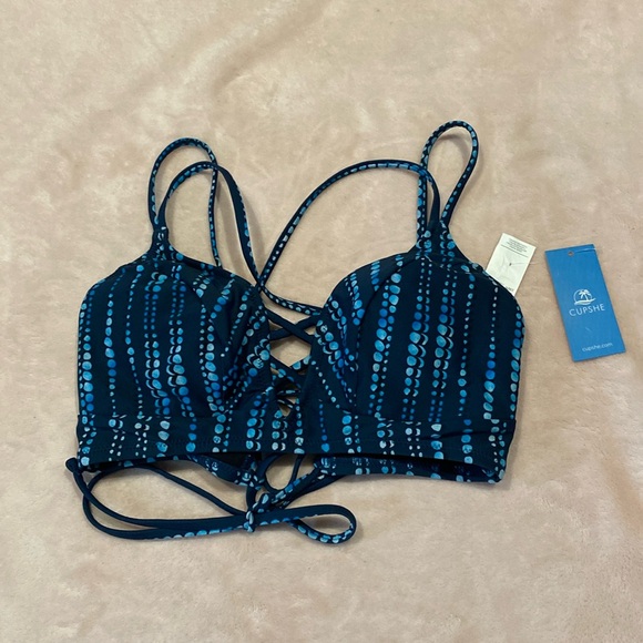 New Cupshe Polkadot‎ Lace Up Bikini Top Size Medium - Picture 1 of 2